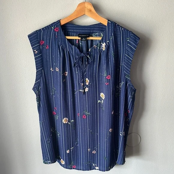 Liz Claiborne Navy Floral Blouse - Picture 1 of 1